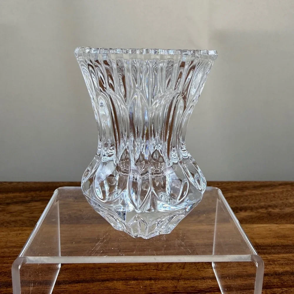 Princess House Crystal Bud Vase Toothpick Holder Clear Scalloped Pressed Glass